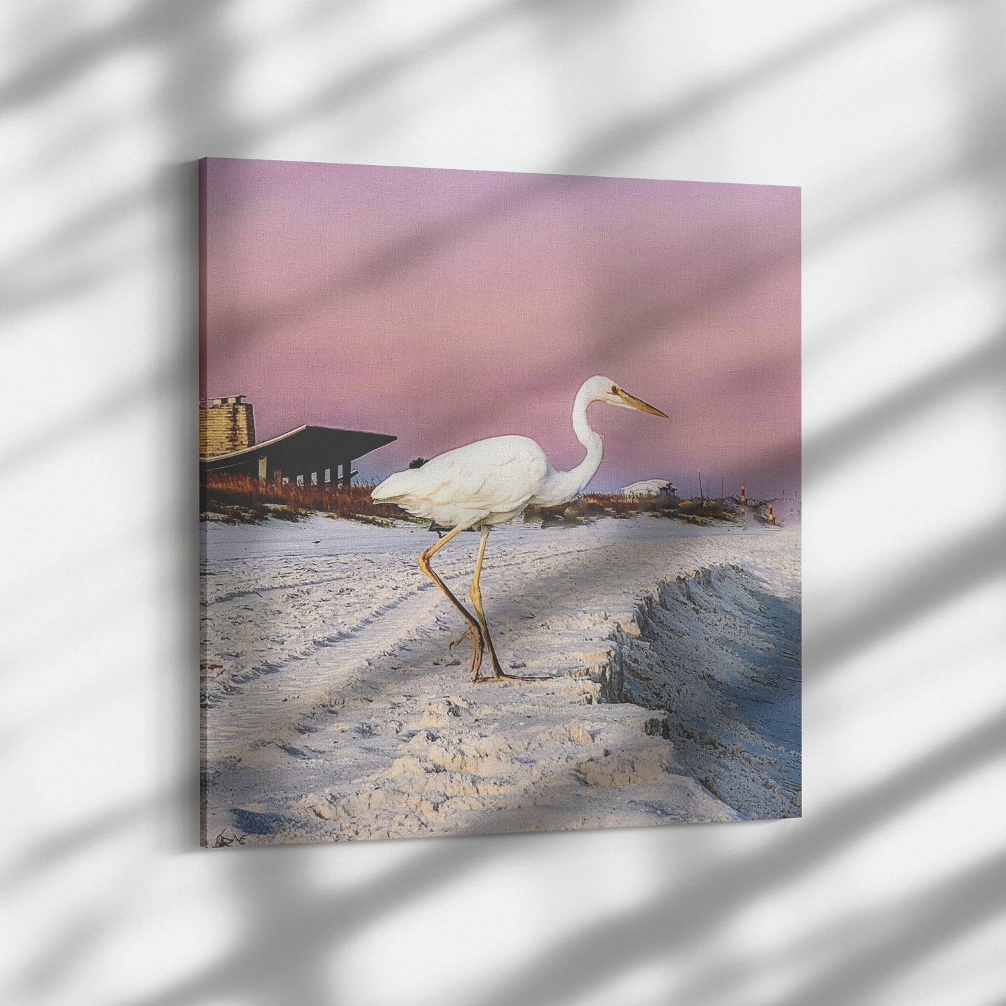 Gulf Shores Heron - Canvas Photo Wrap