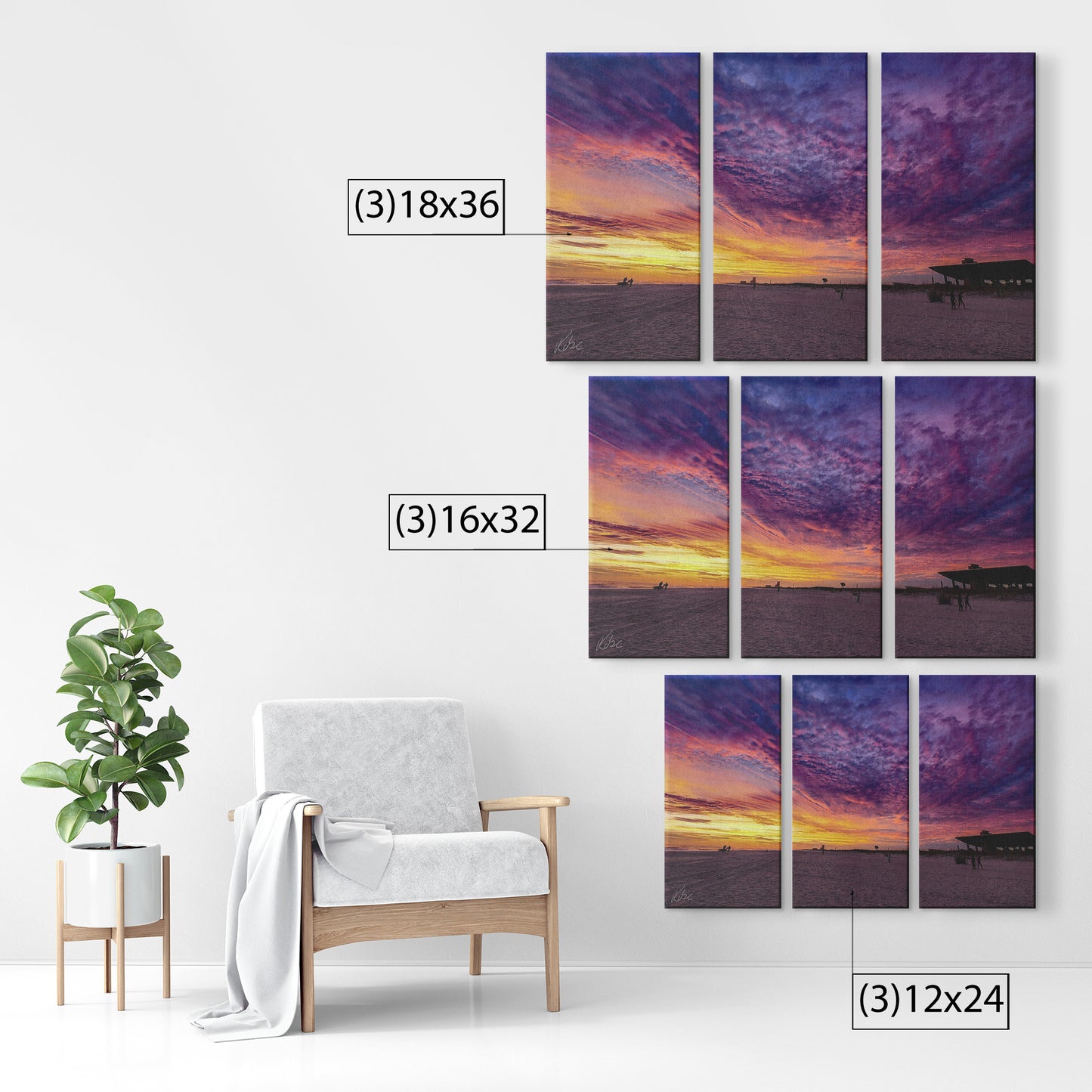 Gulf Shores Sunset - Purple Haze - Three (3) Panel Canvas Set